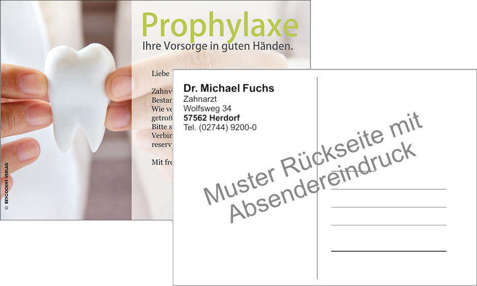 Zahnvorsorgekarte mit Praxiseindruck