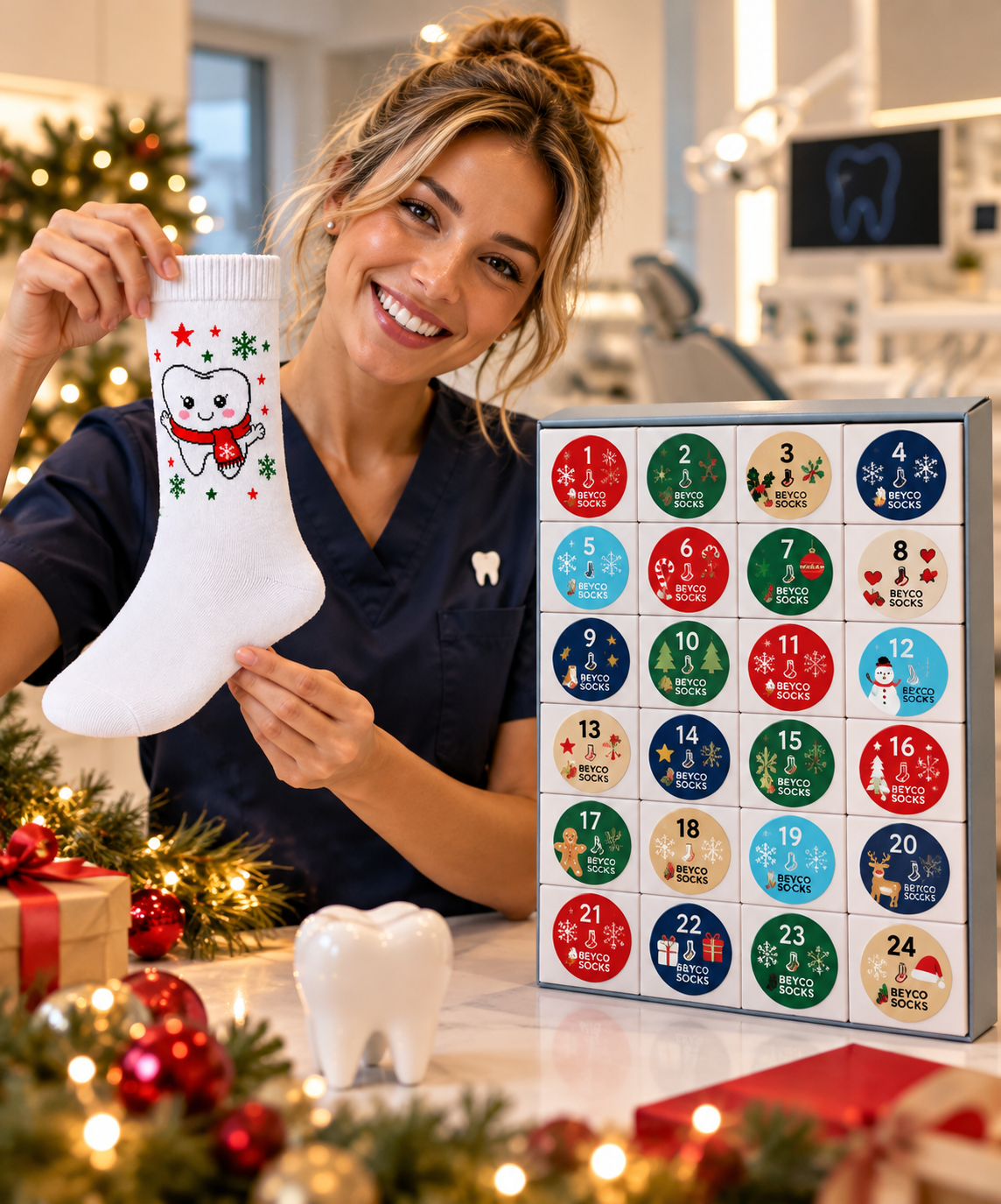 Adventskalender 2026 – 24 Paar Zahn Socken BEYCO-SOCKS Geschenkidee