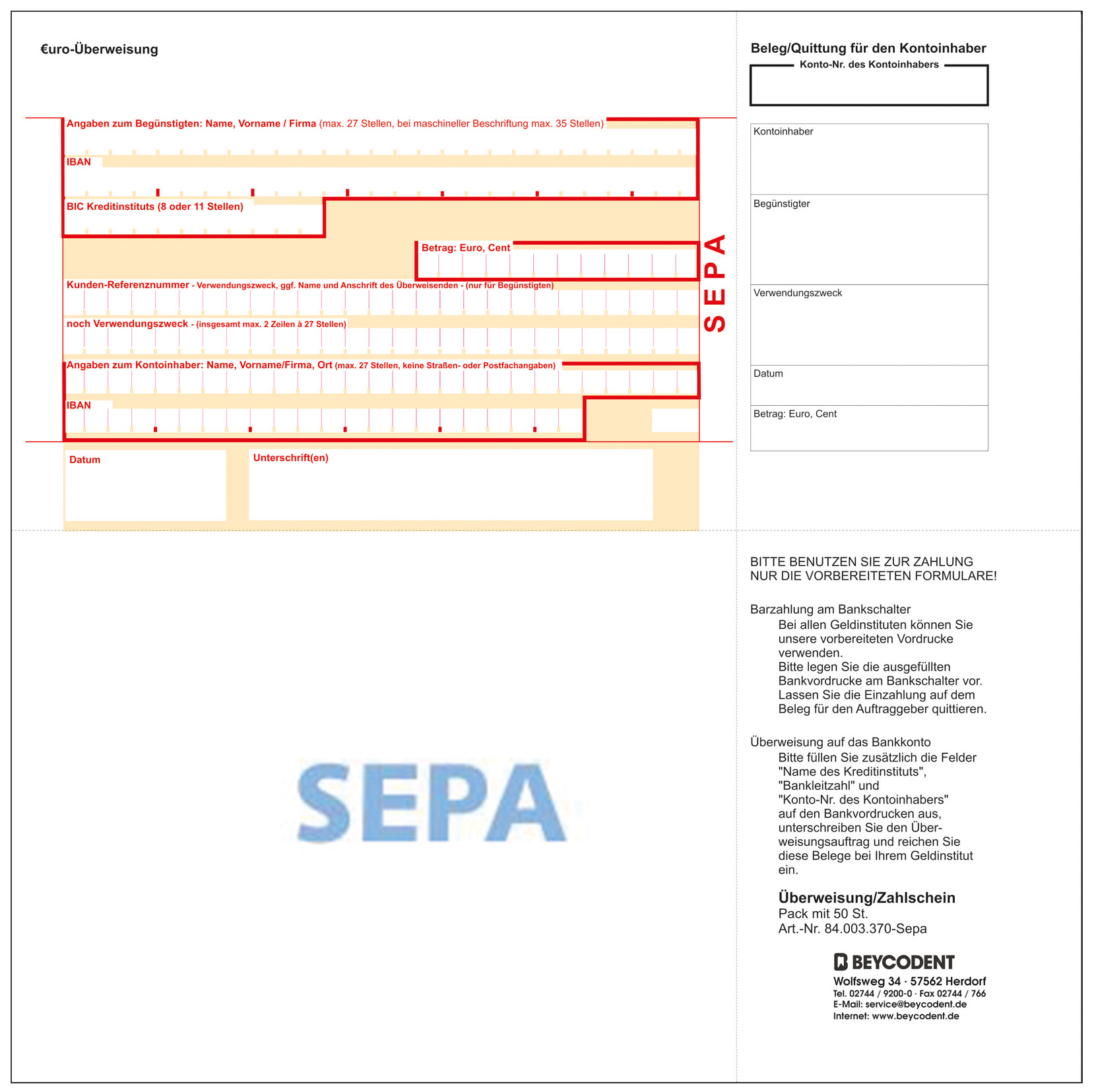 Überweisung/Zahlschein SEPA: IBAN-BIC