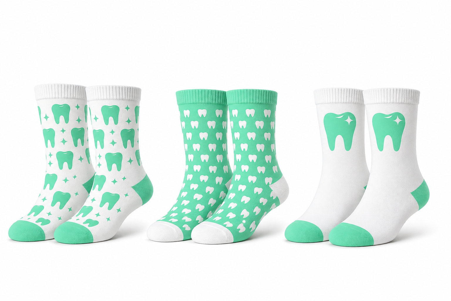 Zahnarzt Socken 3er Pack „Spearmint Fresh“ – Lustige Zahn Socken für Zahnärzte & ZFA – Geschenk Zahnarzt – mintgrün, Onesize 38-44, 