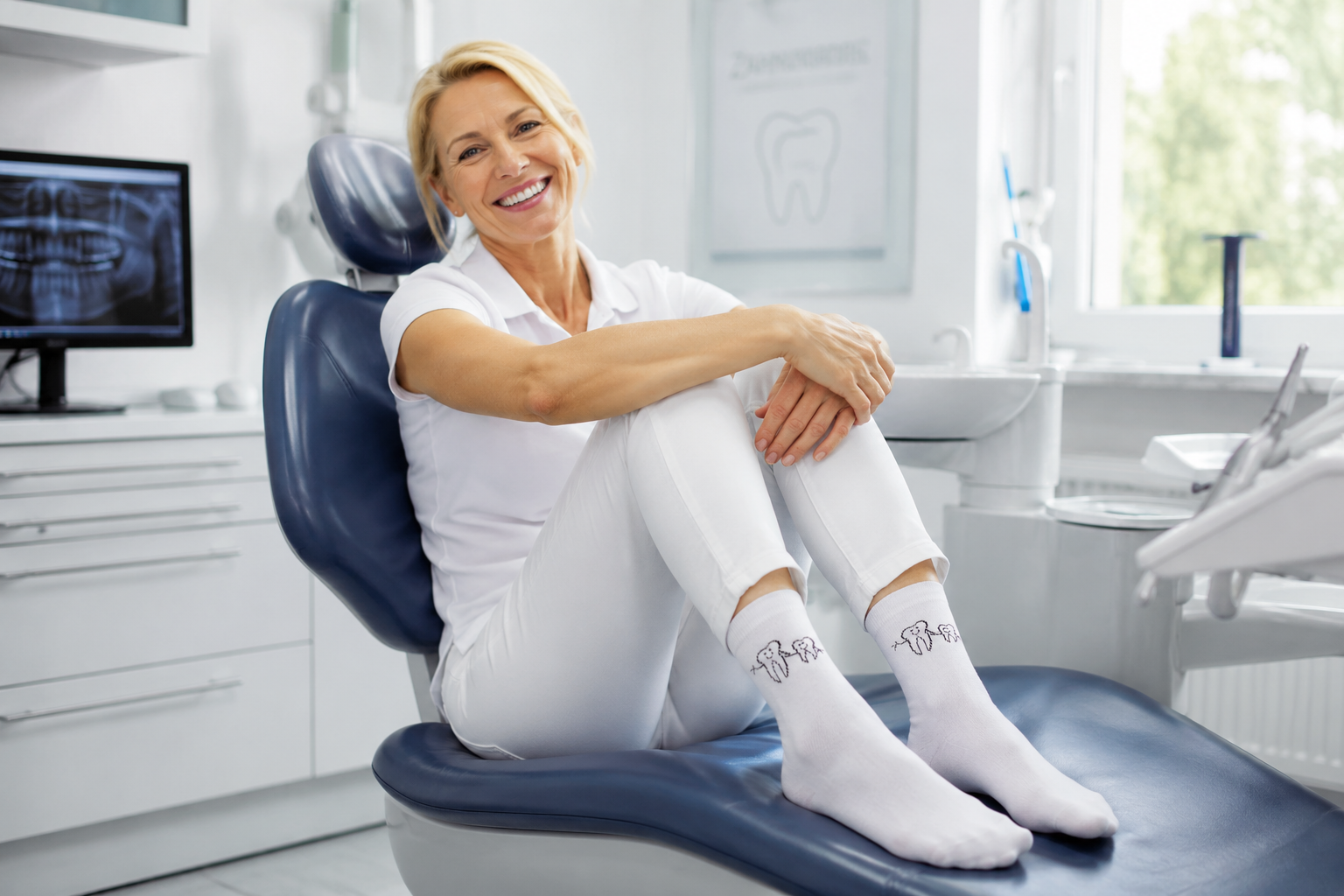 Zahn Motiv Socken "Dreamteam" weiß schwarz – Lustiges Dental Motiv für das Praxisteam – unisex