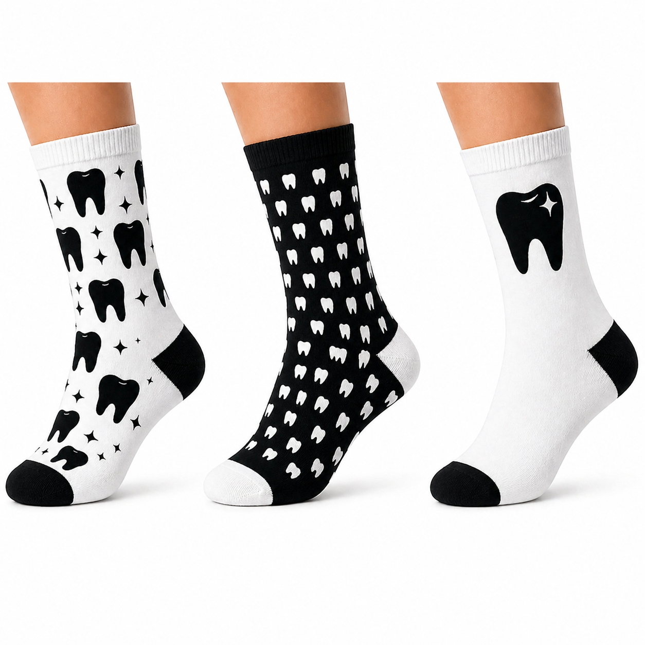 Zahnarzt Socken 3er Pack „Midnight Molar“ – Lustige Zahn Socken für Zahnärzte & ZFA – Geschenk Zahnarzt – schwarz, Onesize 38-44, 