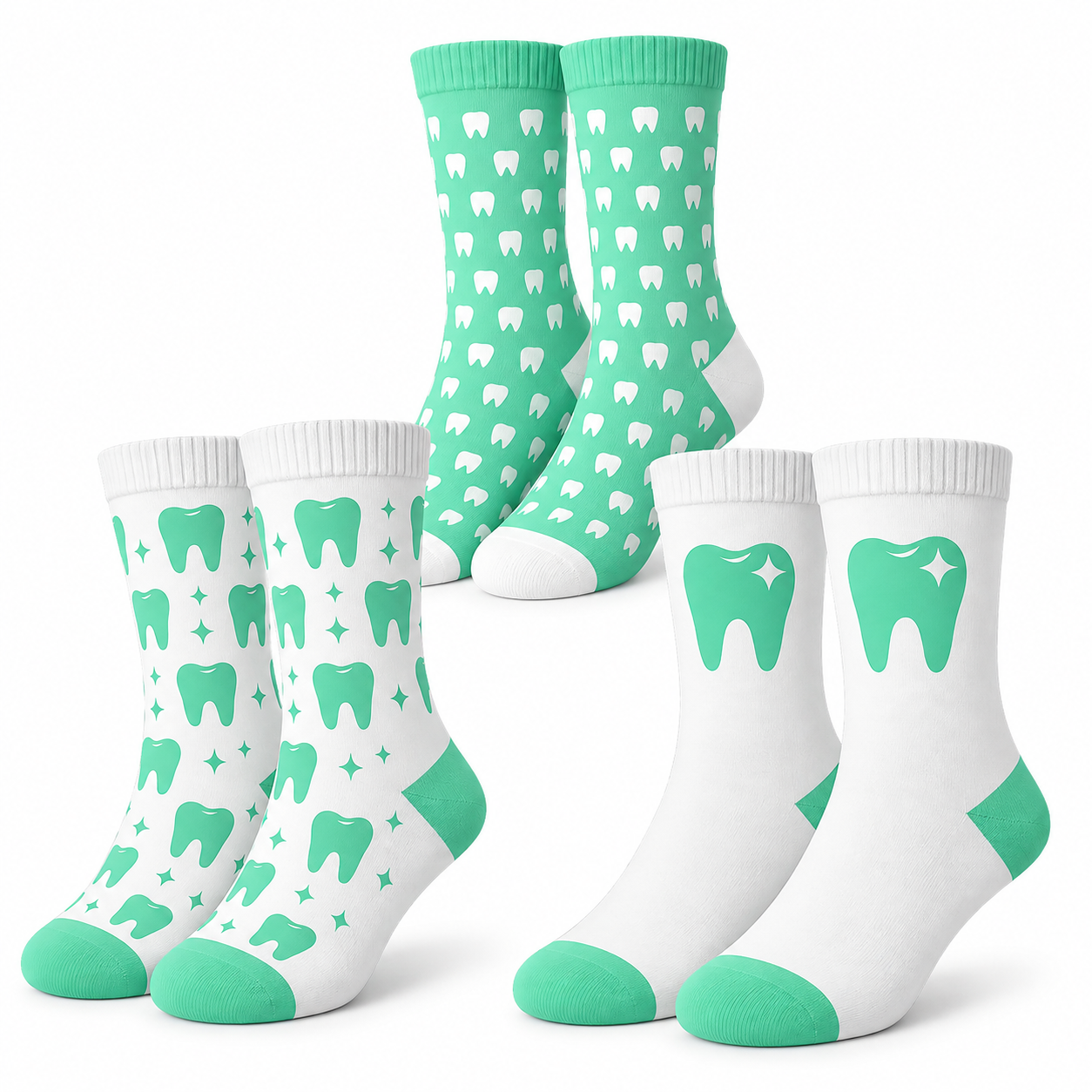 Zahnarzt Socken 3er Pack „Spearmint Fresh“ – Lustige Zahn Socken für Zahnärzte & ZFA – Geschenk Zahnarzt – mintgrün, unisex 38–44