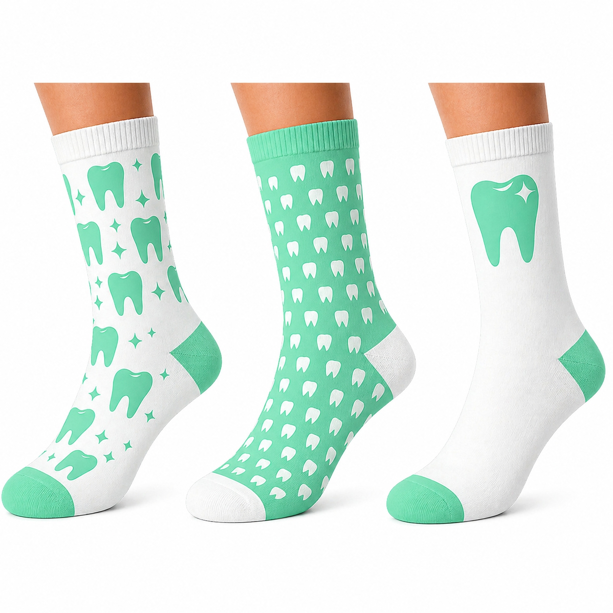 Zahnarzt Socken 3er Pack „Spearmint Fresh“ – Lustige Zahn Socken für Zahnärzte & ZFA – Geschenk Zahnarzt – mintgrün, Onesize 38-44, 