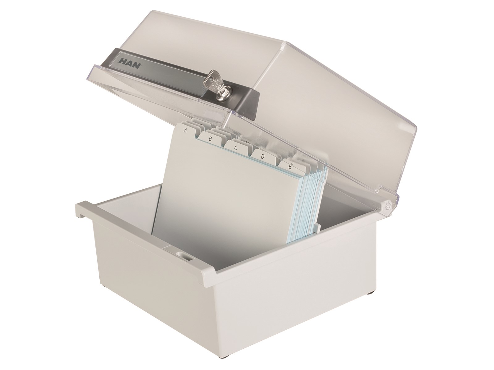 Karteikasten mit Deckel und Schloss DIN A5 quer inkl. 1 Stützplatte mit Sichtreiter