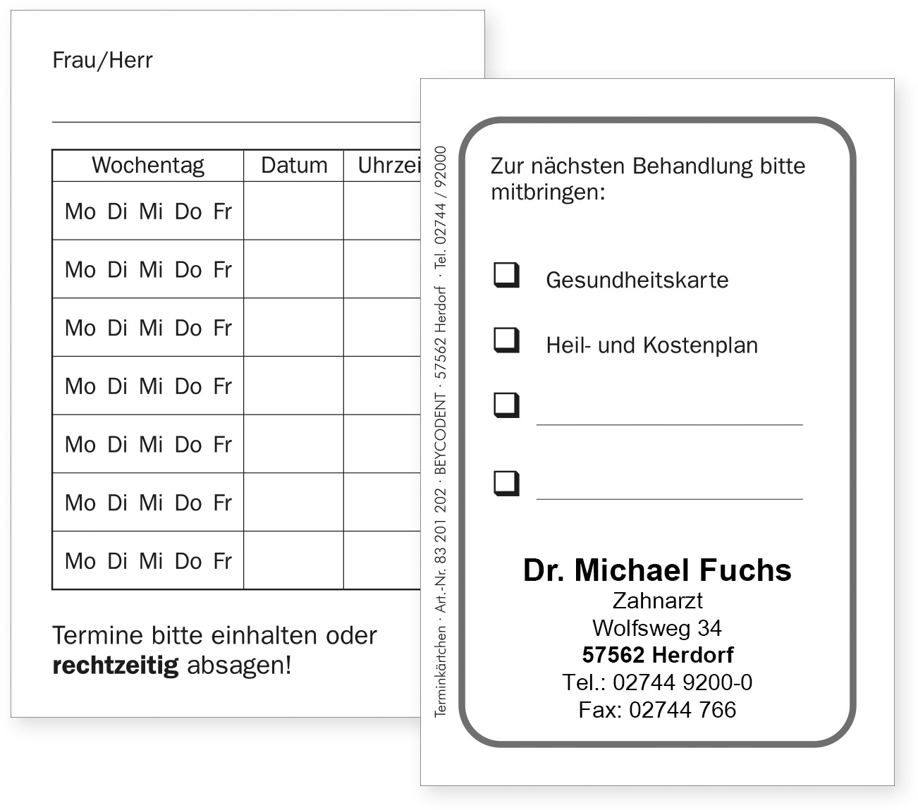 Terminkärtchen im Scheckkarten-Format